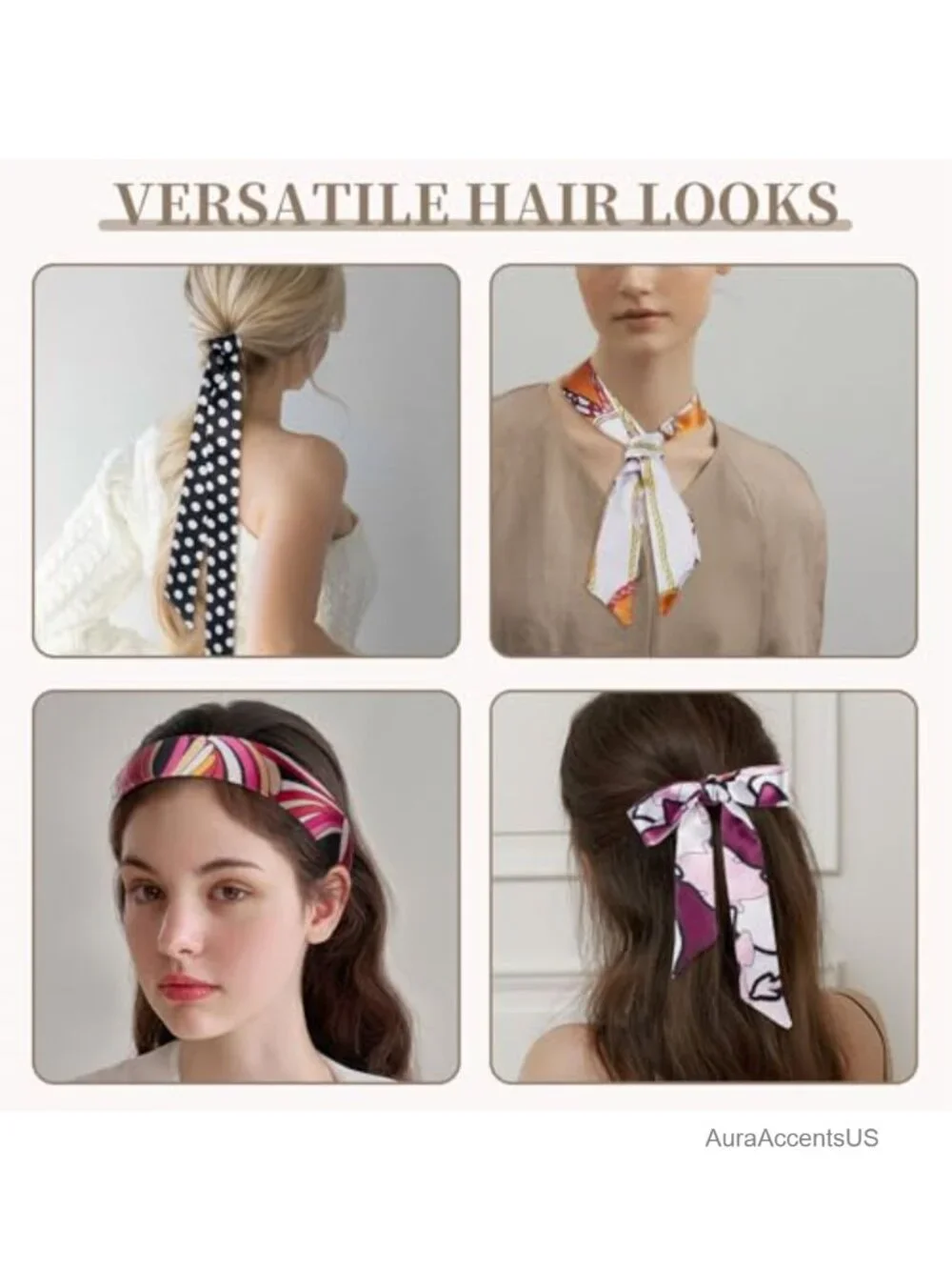 24-Piece Satin Neckerchief Scarf Set for Women, Tie Headbands, Purse Scarf Bag
